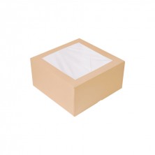 Cajas Pastelería Cuadradas Con Ventana Kraft 24 x 24 x 12 cm (Pack 50 Uds.)