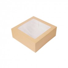 Cajas Pastelería Cuadradas Con Ventana Kraft 28 x 28 x 10 cm (Pack 50 Uds.)