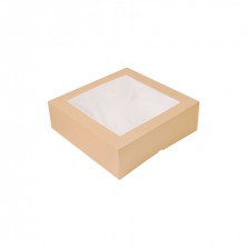 Cajas Pastelería Cuadradas Con Ventana Kraft 32 x 32 x 10 cm (Pack 50 Uds.)