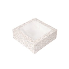 Cajas Pastelería Con Ventana Blanco y Dorado 30 x 30 x 8 cm. (Pack 50 Uds.) García de Pou - La Casa de Vesta